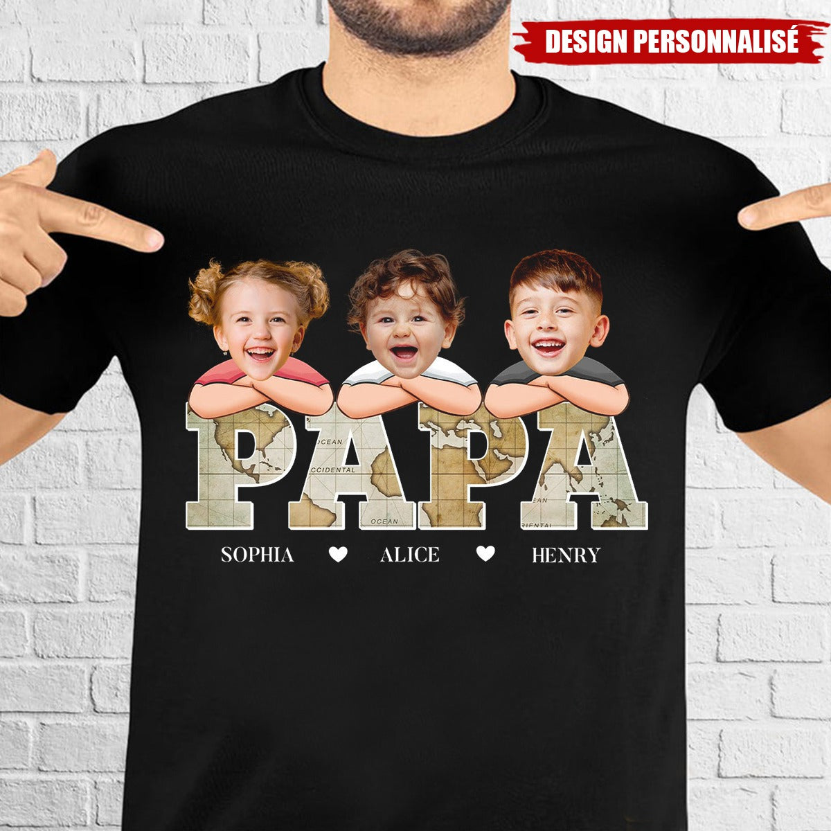 T-shirt personnalisé “PAPA” avec photo des enfants – Cadeau parfait pour la fête des pères