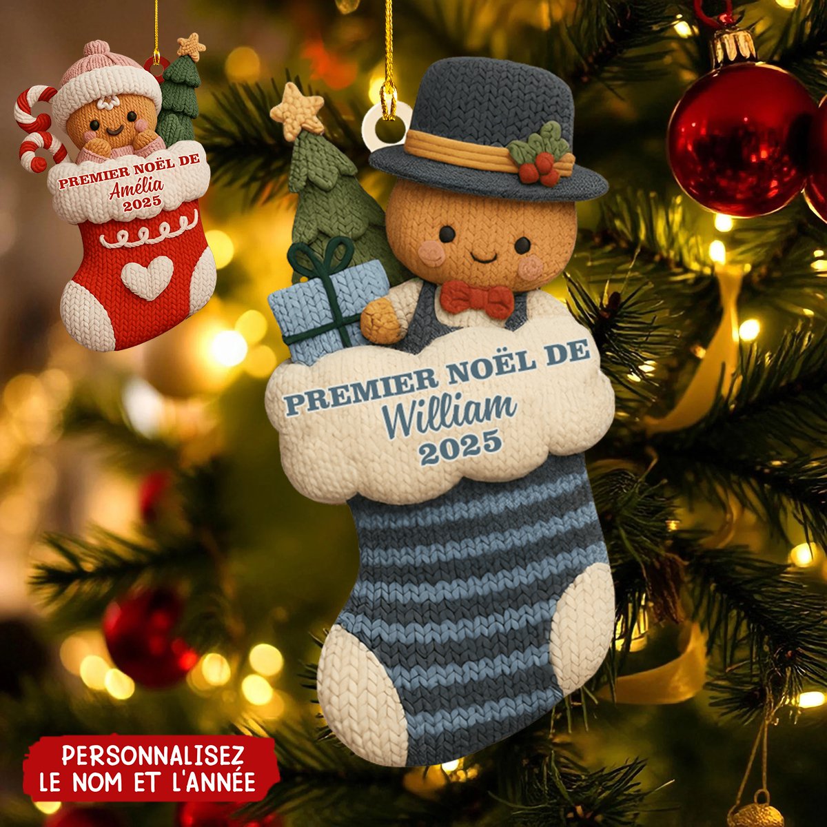 Décoration Personnalisée en Forme de Chaussette – Premier Noël de Bébé