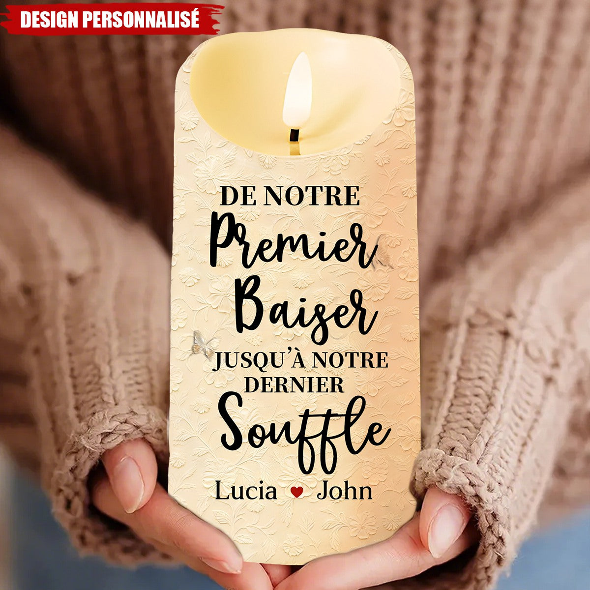 Bougie LED Personnalisée avec Photo - De Notre Premier Baiser Jusqu’à Notre Dernier Souffle