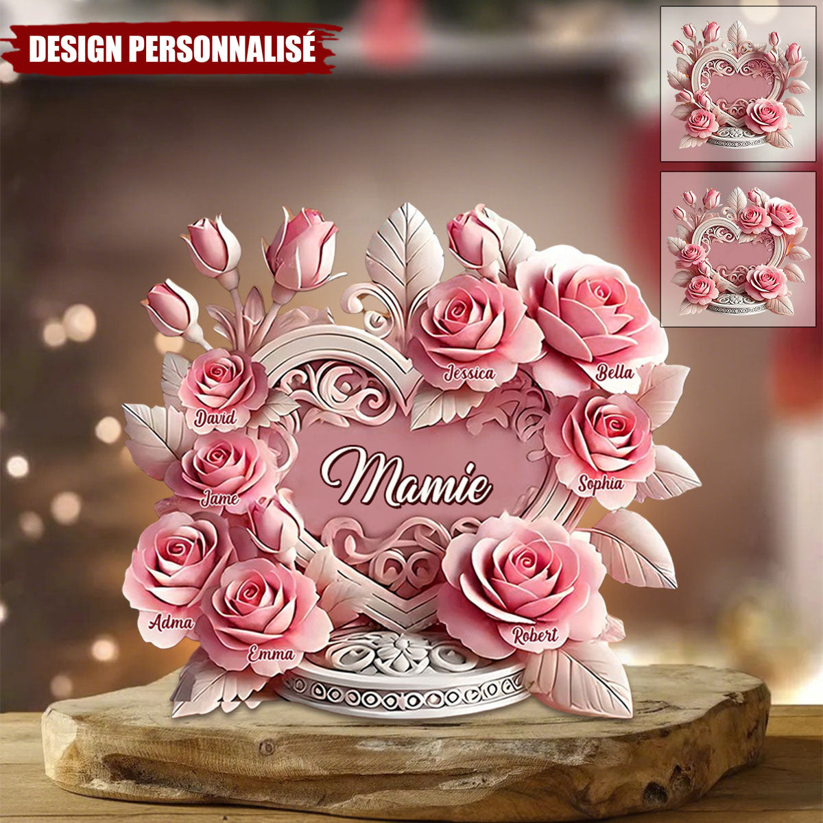Plaque cœur à la rose personnalisée – Un cadeau unique pour maman