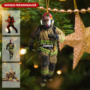 Ornement de Sapin Personnalisé Pompier – Cadeau de Noël Unique et Touchant