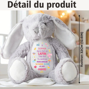 Peluche lapin personnalisée – Message d’amour de Maman/Mamie