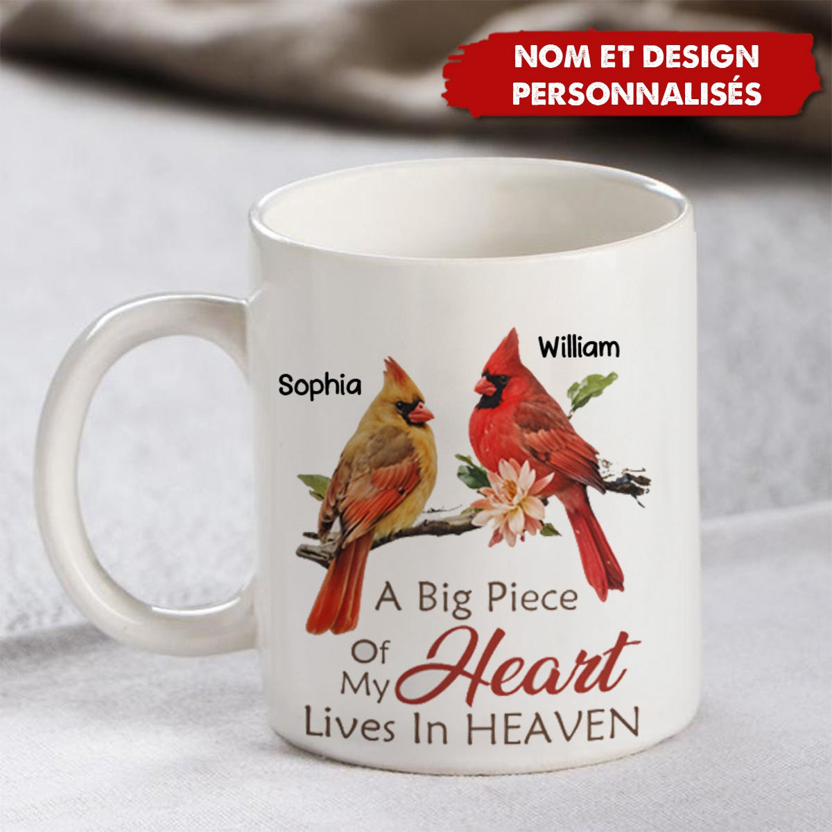 Mug Commémoratif Personnalisé Cardinal – "Une Grande Partie de Mon Cœur Vit au Paradis"