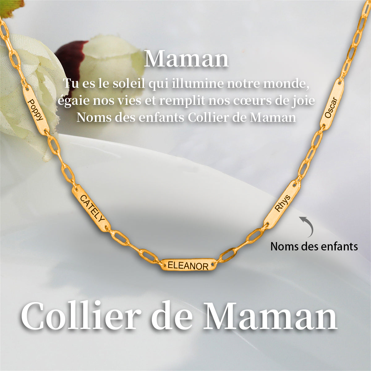 Collier Personnalisé pour Mamie ou Maman – Gravé avec les Prénoms des Enfants/Petits-Enfants