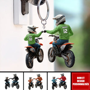 Papa et Enfant en Moto – Porte-clés Acrylique Moto Personnalisé