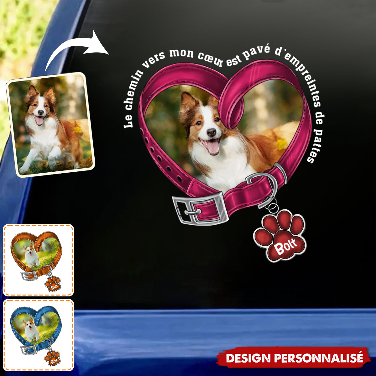 Autocollant Personnalisé – Collier en Cœur avec Photo et Nom du Chien