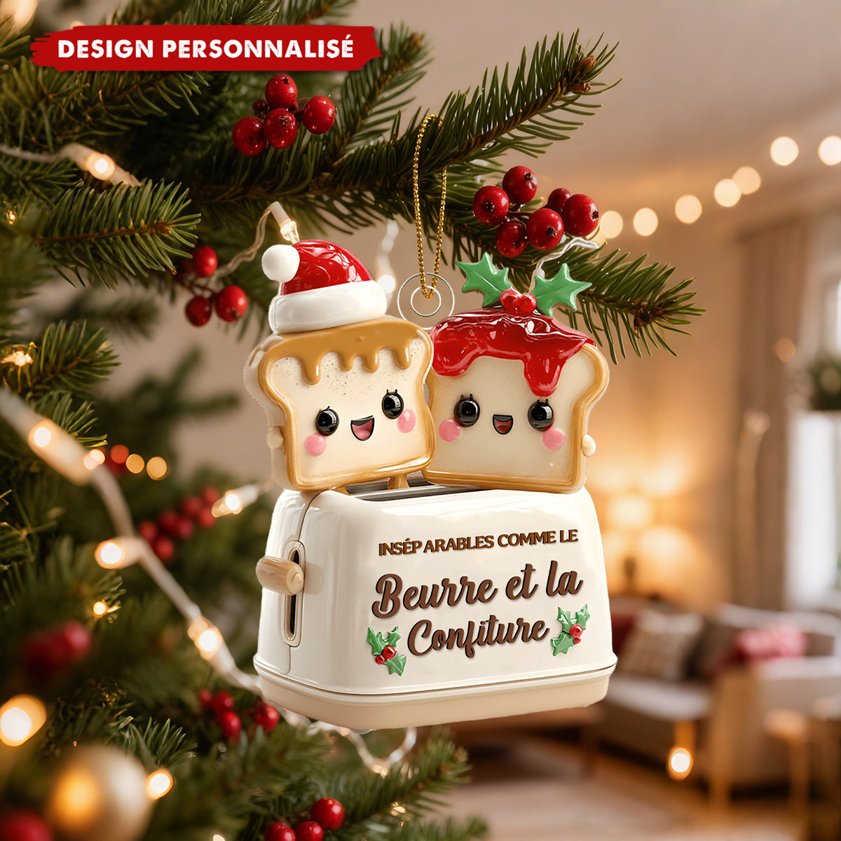 Ornement de Noël Personnalisé – Tranches de Pain "Beurre et Confiture"