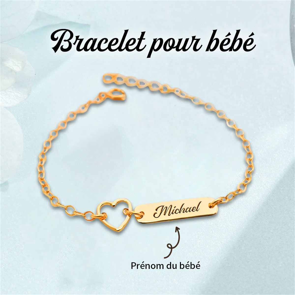Bracelet Bébé Personnalisé avec Prénom Gravé – Cadeau Naissance Adorable