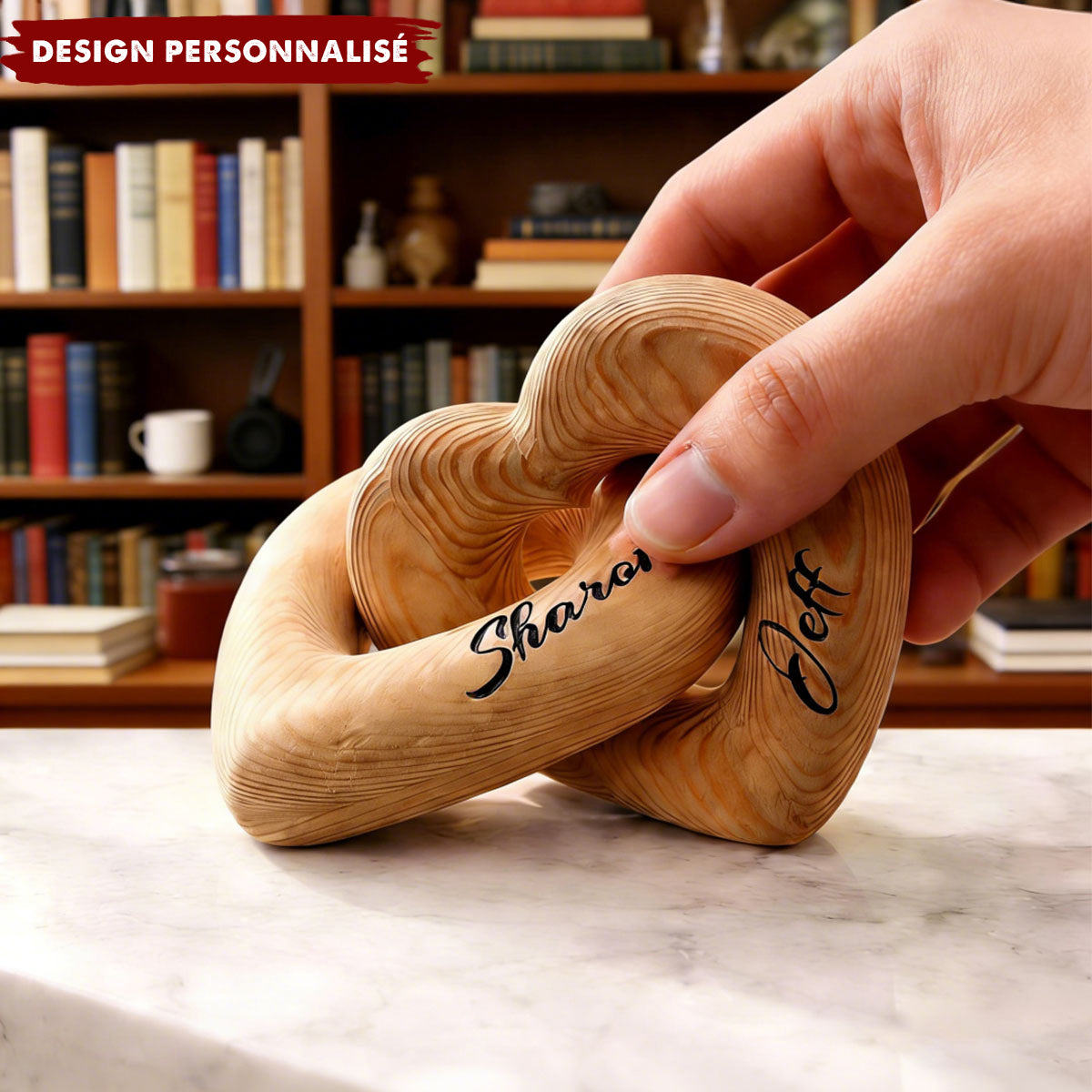 Sculture Cœur Infini en Bois Personnalisée – Décoration Romantique et Cadeau d’Amour Éternel