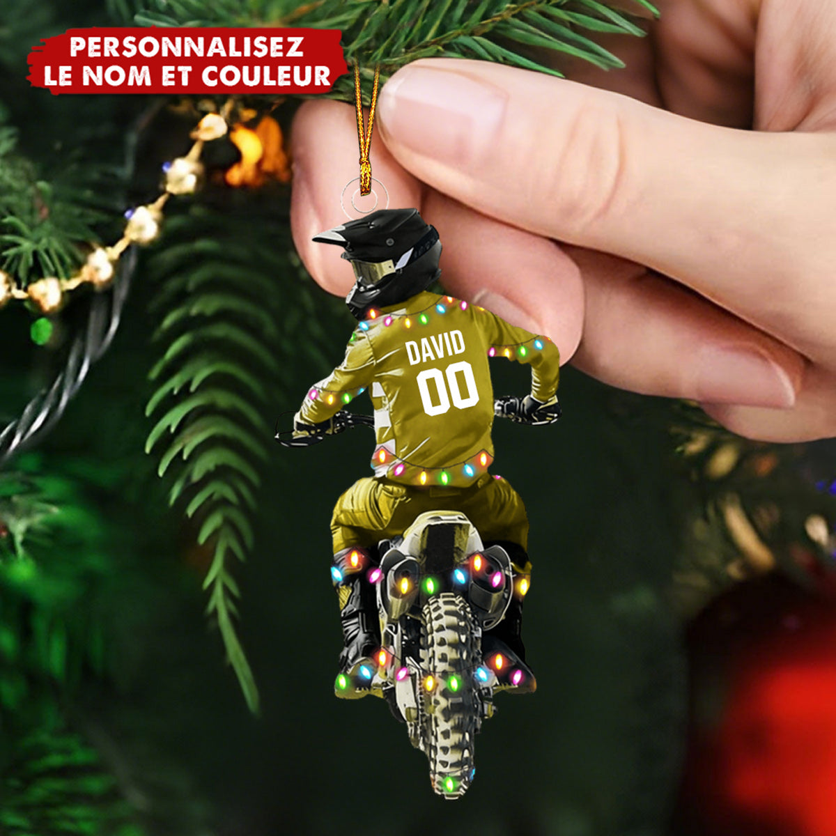 Ornement de Noël Motocross Personnalisée – Ajoutez Nom, Numéro et Couleur