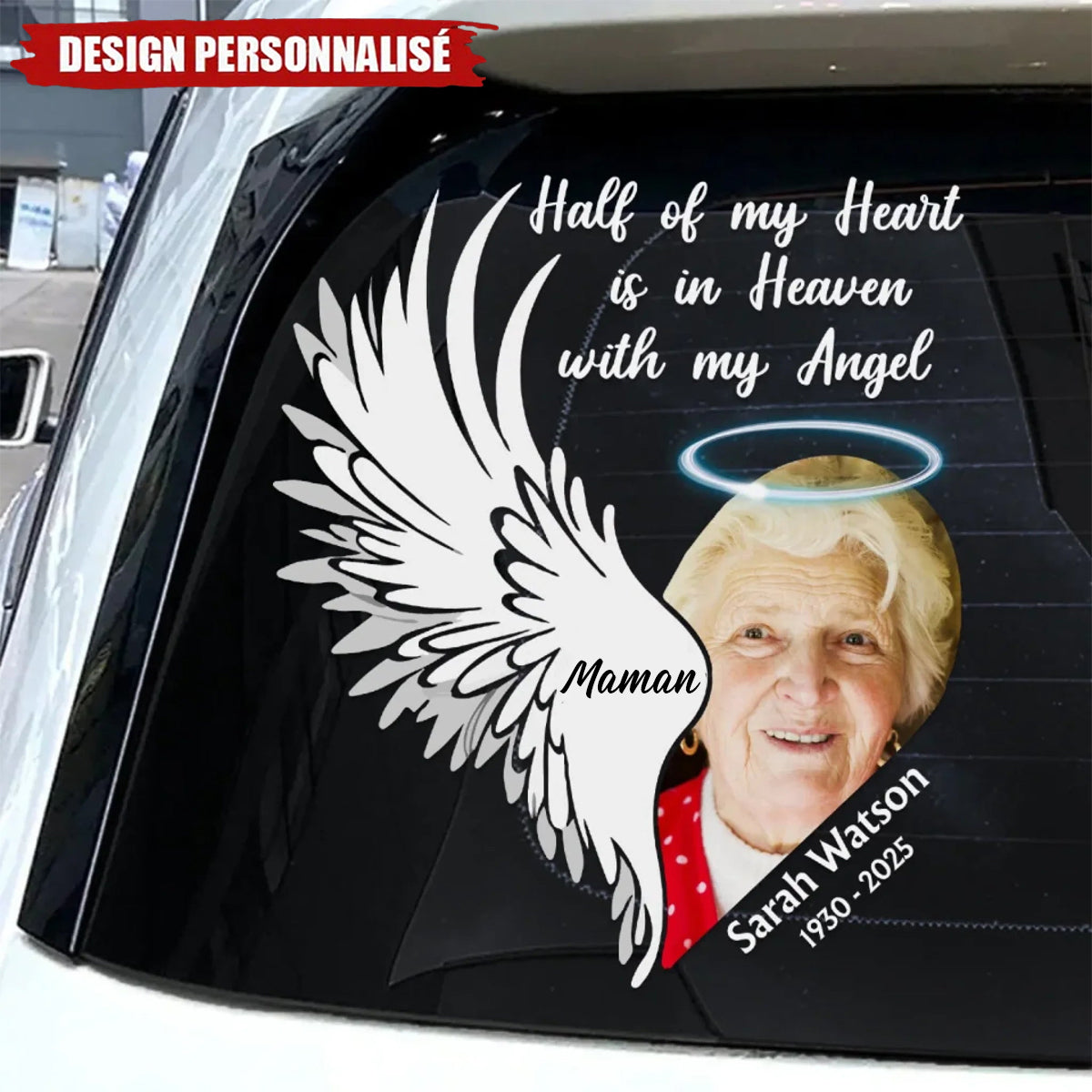 Autocollant Commémoratif Personnalisé – Ailes d’Ange avec Photo et Nom