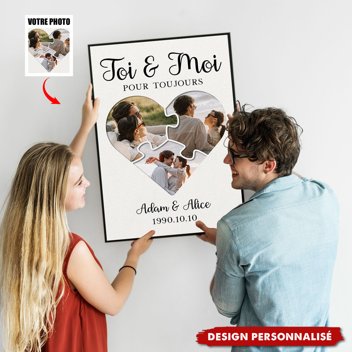 Affiche Personnalisée Toi & Moi Pour Toujours — Coeur Puzzle avec Votre Photo & Prénoms