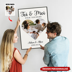 Affiche Personnalisée Toi & Moi Pour Toujours — Coeur Puzzle avec Votre Photo & Prénoms