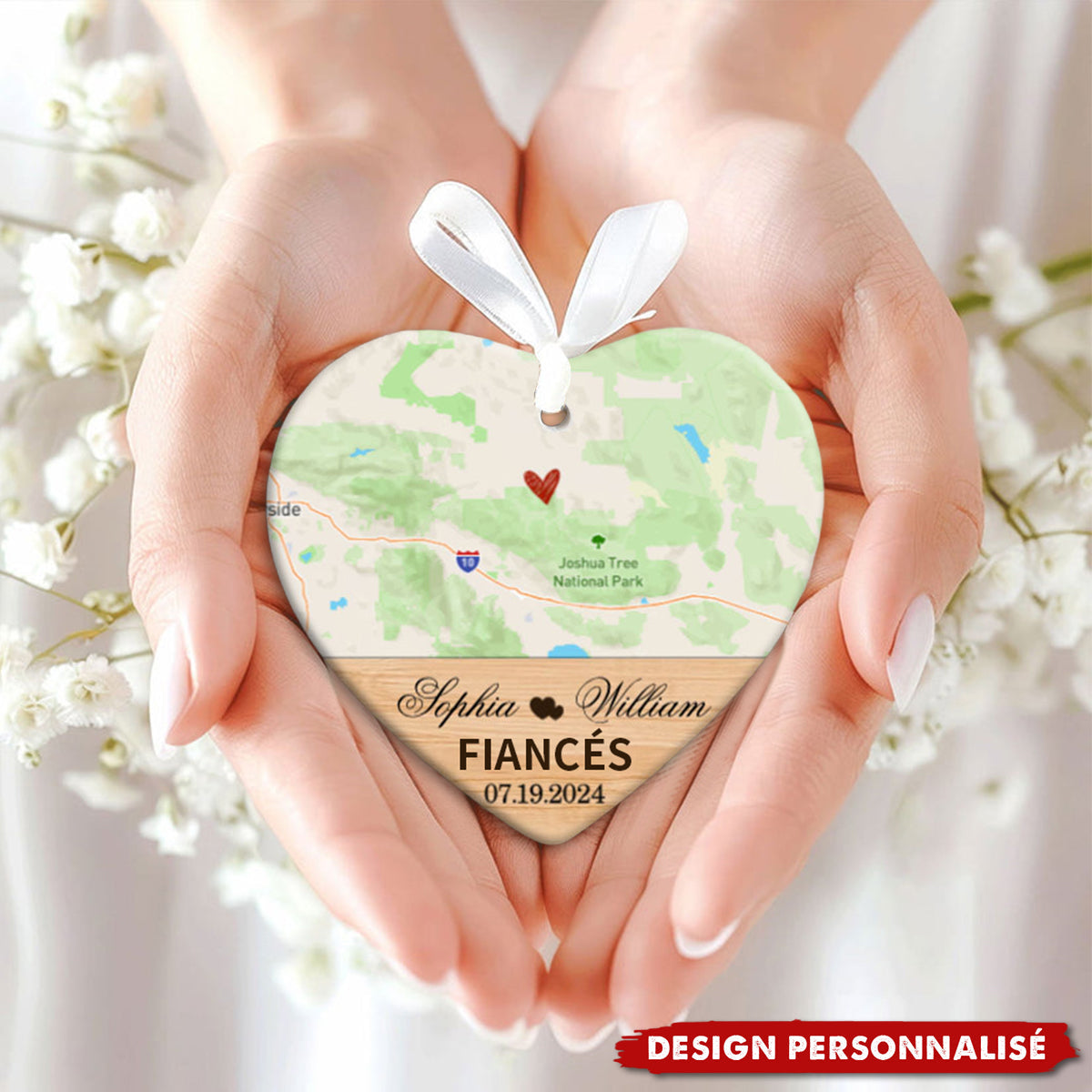Décoration en Céramique Personnalisée – Engagement avec Carte et Photo