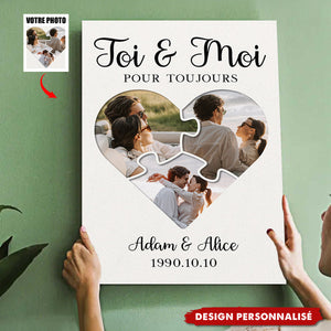 Affiche Personnalisée Toi & Moi Pour Toujours — Coeur Puzzle avec Votre Photo & Prénoms