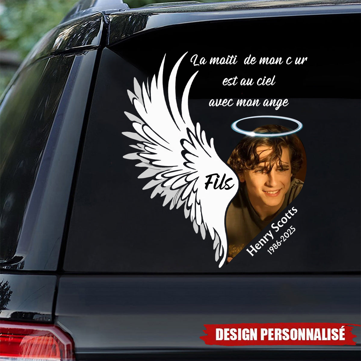 Autocollant Commémoratif Personnalisé – Ailes d’Ange avec Photo et Nom