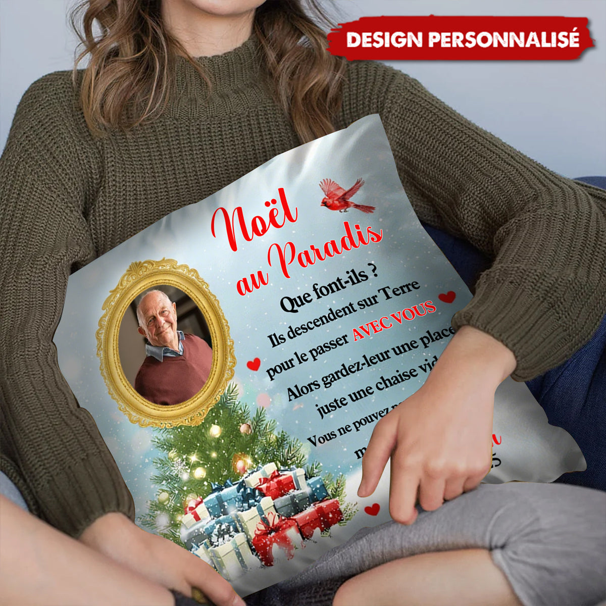 Coussin Commémoratif Personnalisé – Noël au Paradis