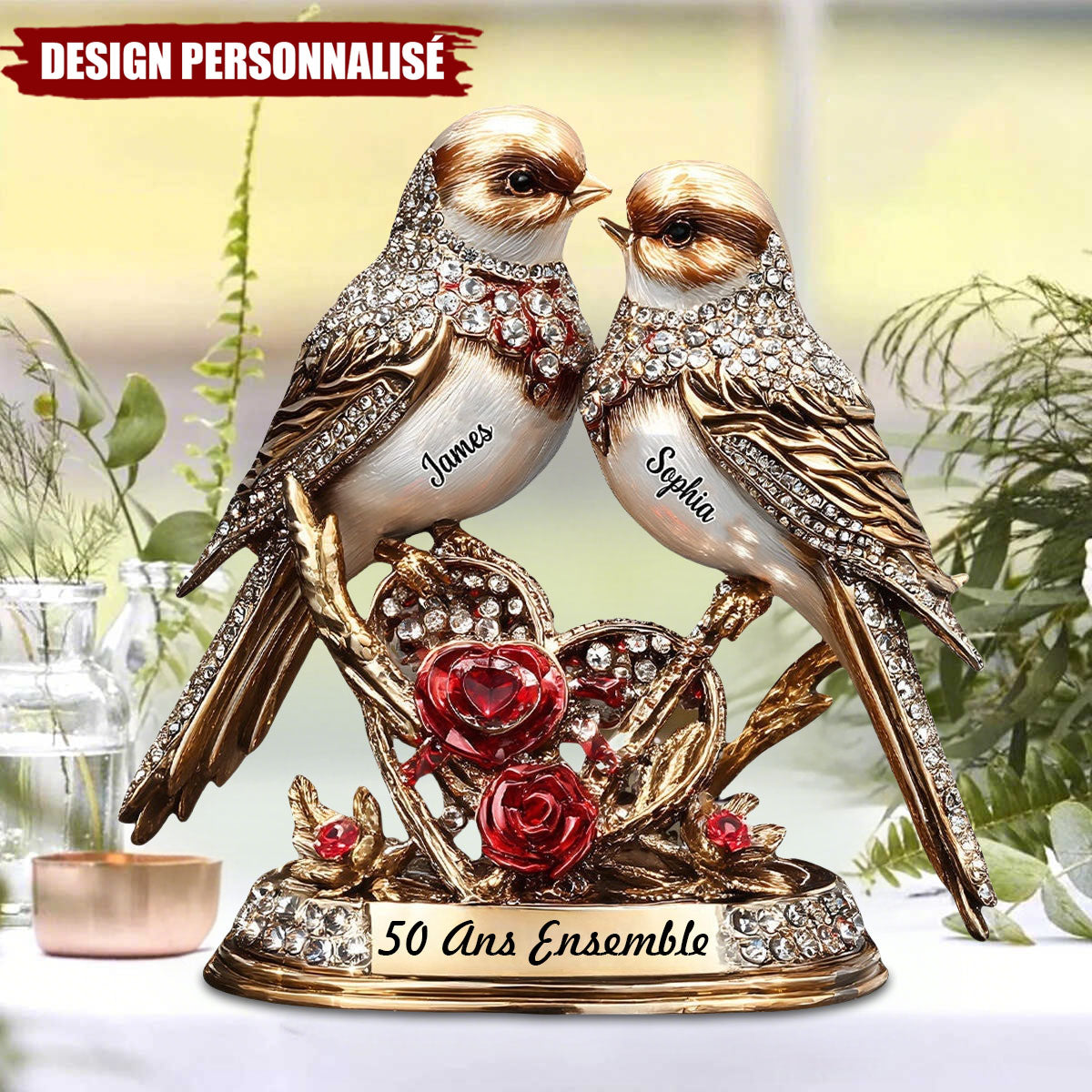 Plaque Personnalisée – Oiseaux de l’Amour pour Anniversaire de Mariage