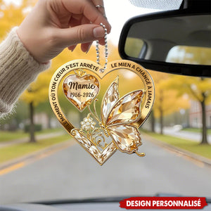 Ornement de Voiture Personnalisé au Papillon et Cœur - Hommage Brillant pour Votre Être Cher