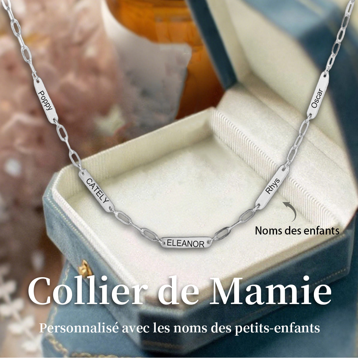 Collier Personnalisé pour Mamie ou Maman – Gravé avec les Prénoms des Enfants/Petits-Enfants