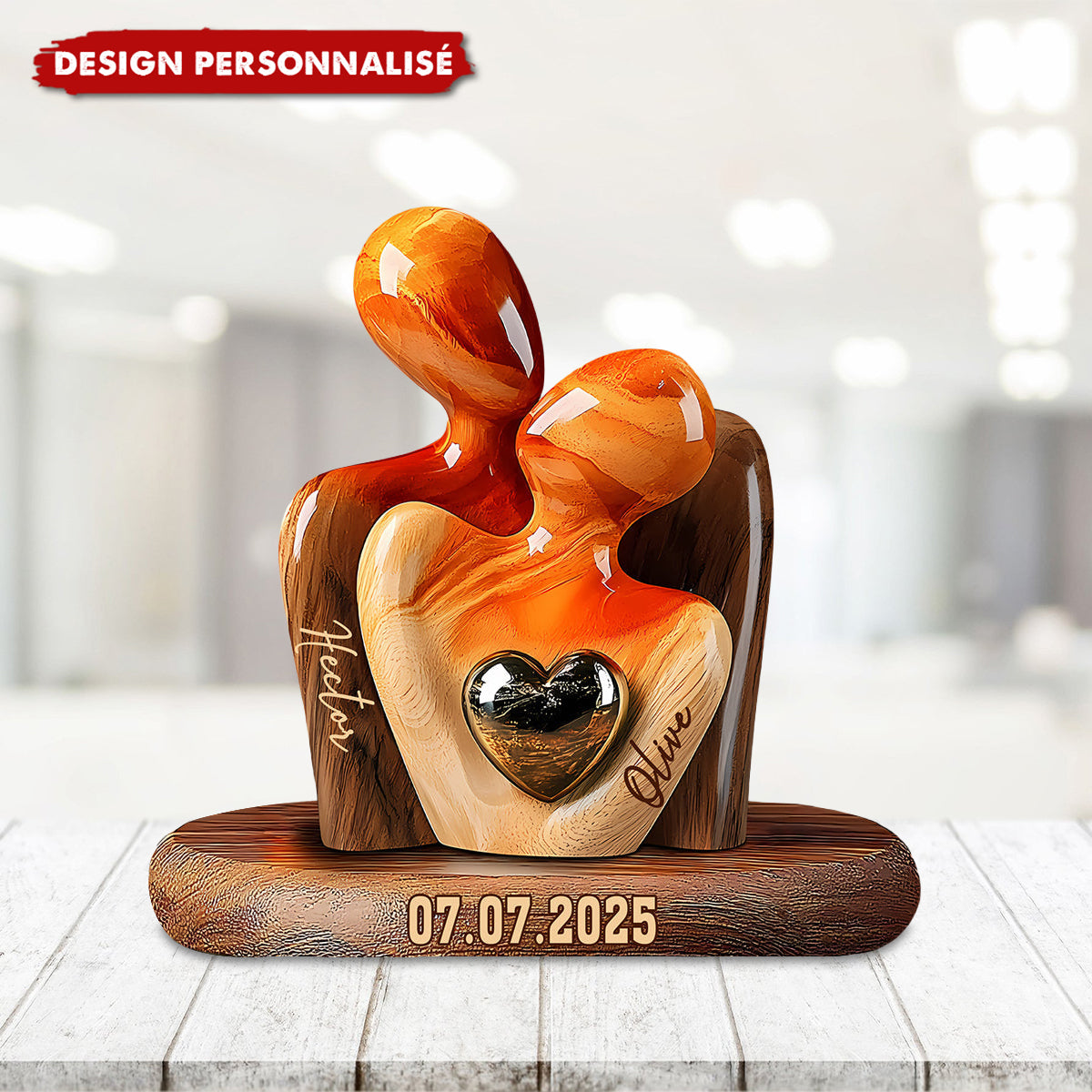 Plaque Acrylique Couple Personnalisée avec Prénoms et Date – Cadeau d’Amour Inoubliable