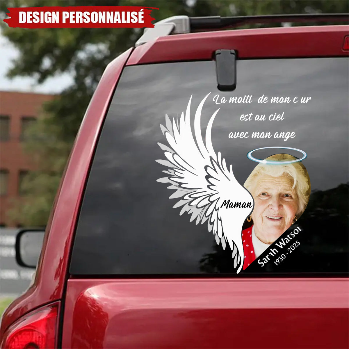 Autocollant Commémoratif Personnalisé – Ailes d’Ange avec Photo et Nom