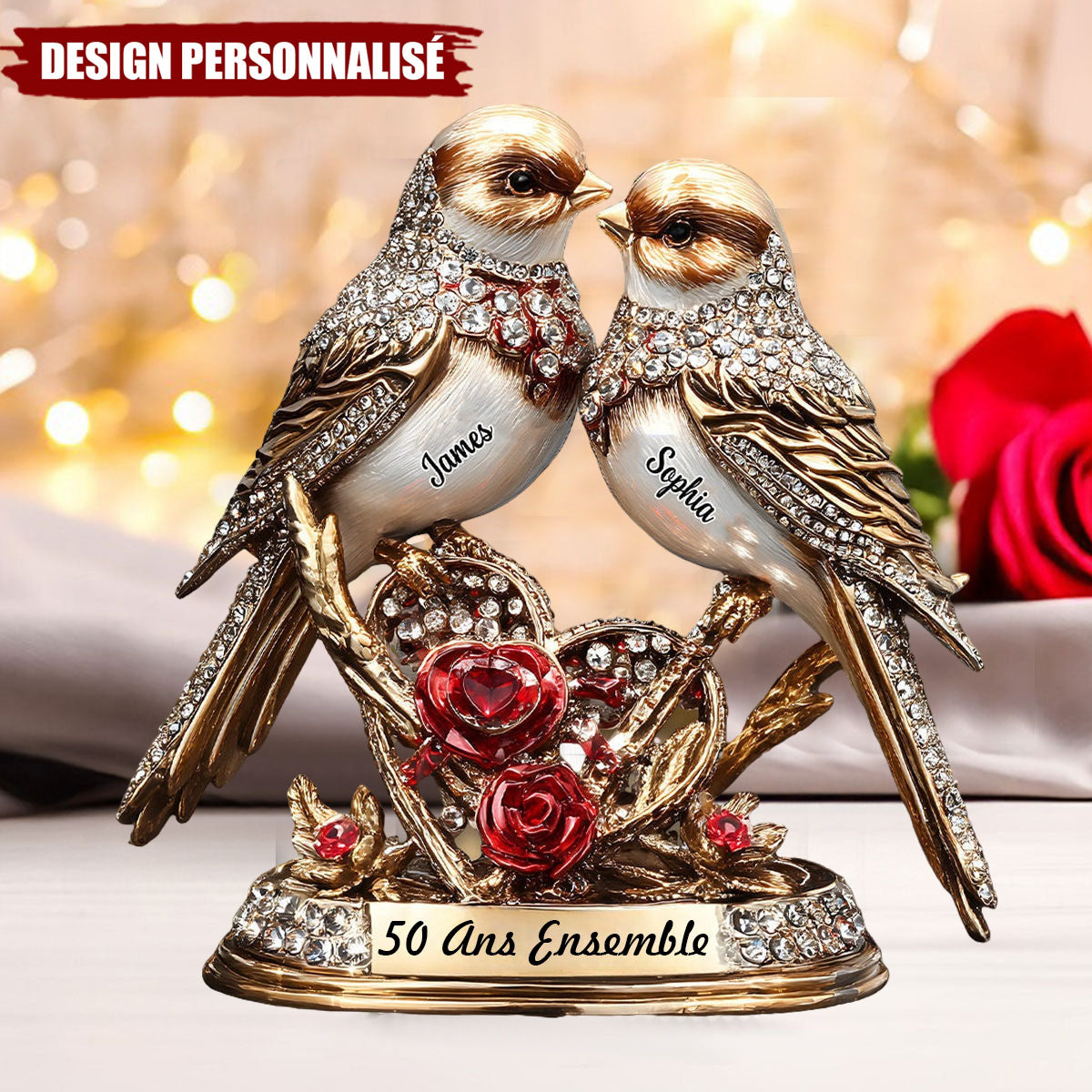 Plaque Personnalisée – Oiseaux de l’Amour pour Anniversaire de Mariage