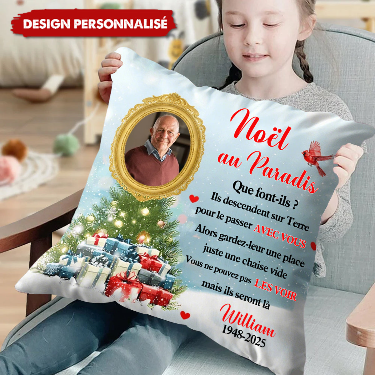 Coussin Commémoratif Personnalisé – Noël au Paradis