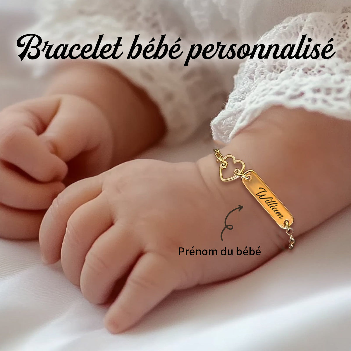 Bracelet Bébé Personnalisé avec Prénom Gravé – Cadeau Naissance Adorable