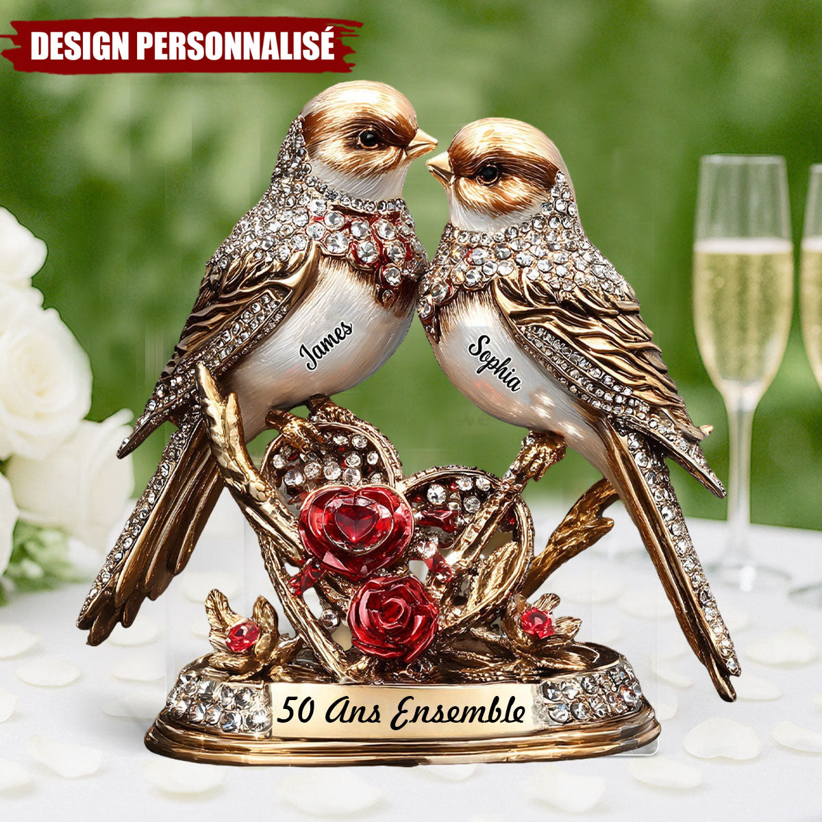 Plaque Personnalisée – Oiseaux de l’Amour pour Anniversaire de Mariage