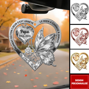 Ornement de Voiture Personnalisé au Papillon et Cœur - Hommage Brillant pour Votre Être Cher