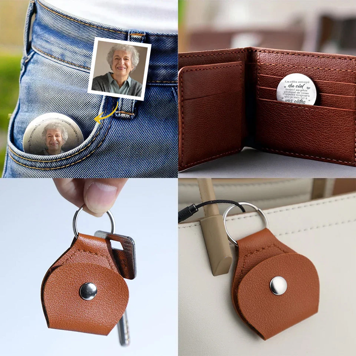 Porte-Clés Commémoratif Personnalisé – “Un Câlin du Ciel” avec Photo et Message Gravé