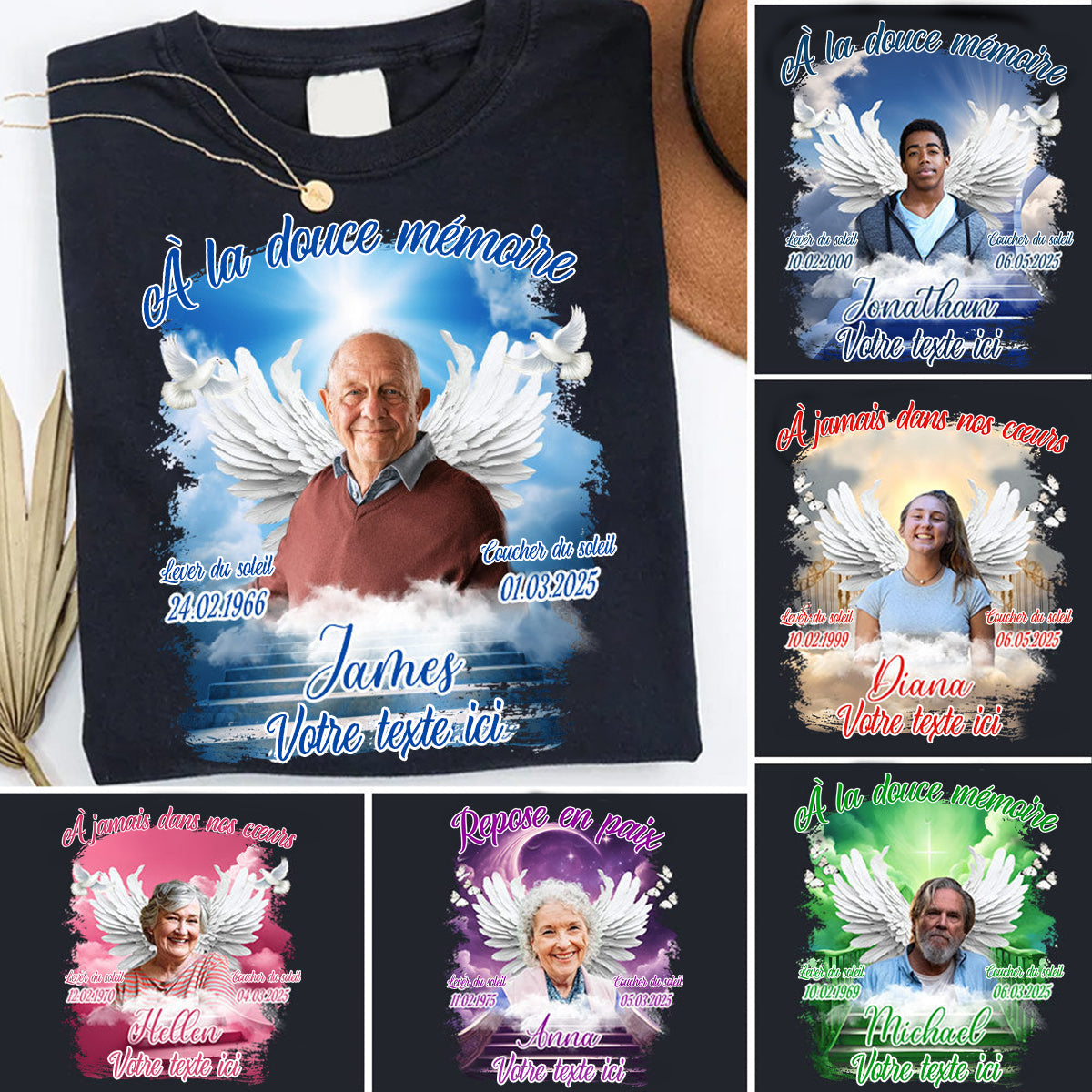 T-shirt Commémoratif Personnalisé avec Photo et Dates – Hommage Émotionnel pour un Être Cher