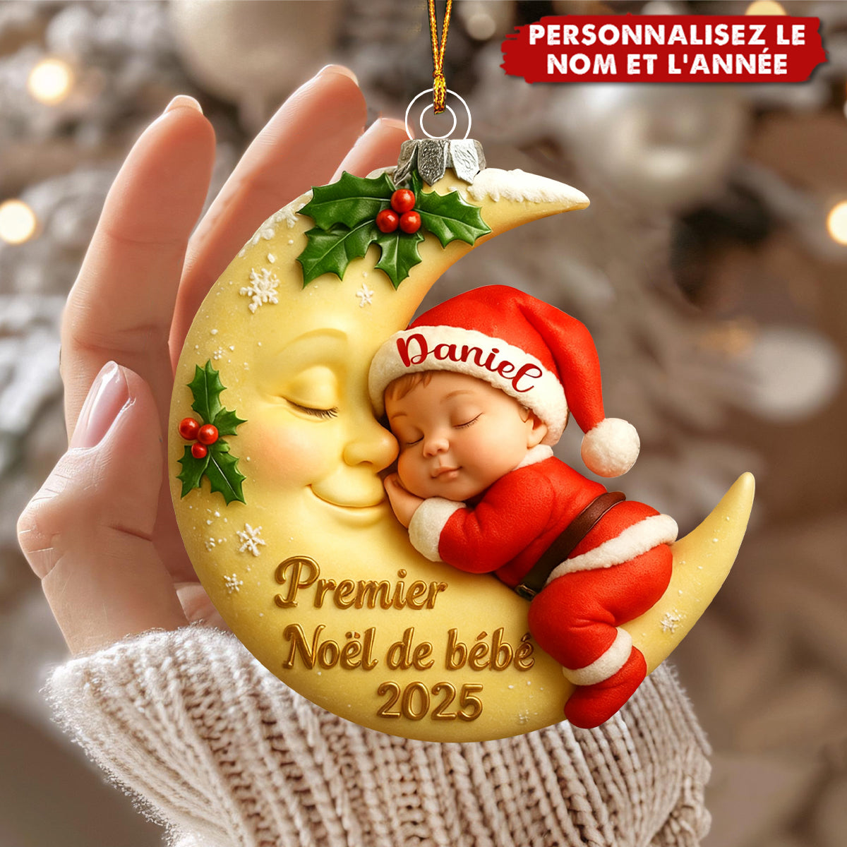 Décoration Noël Bébé Dormant sur Lune – Cadeau de Noël Unique