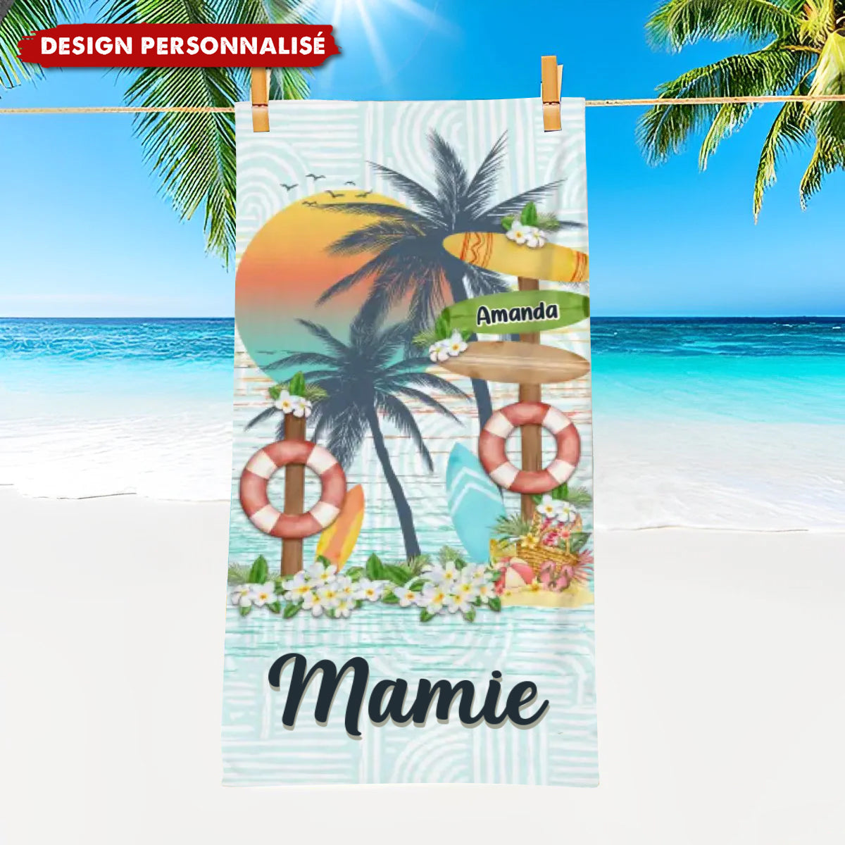 L’Amour de Mamie n’a pas de Limites – Serviette de Plage Personnalisée pour la Famille