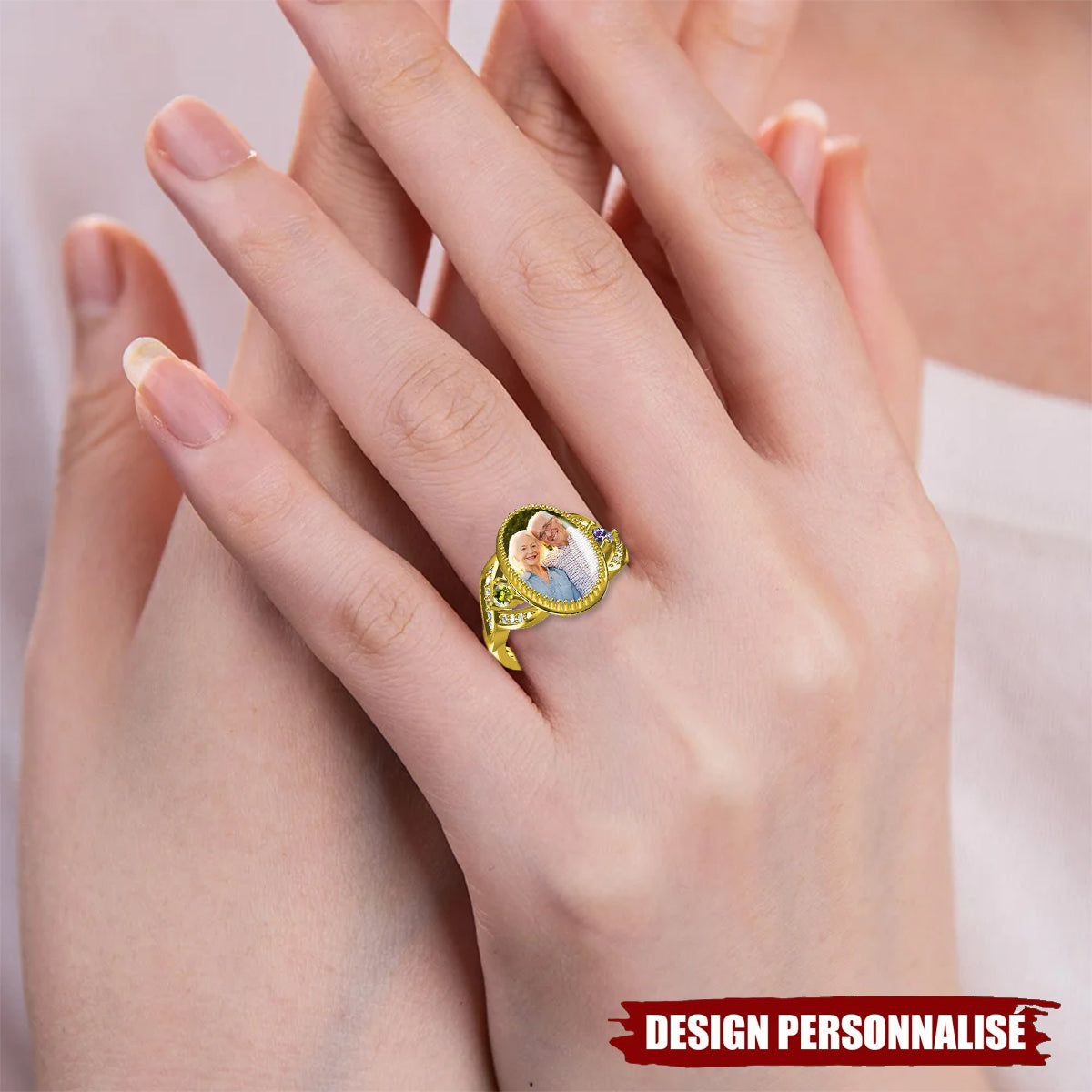 Bague Ovale Personnalisée avec Photo - Cadeau Romantique et Intemporel pour Couples