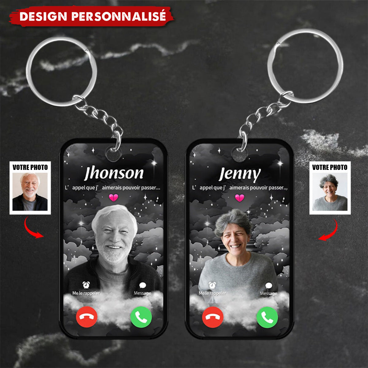 Porte-clés personnalisé L’appel que j’aimerais pouvoir passer  – Avec photo et nom