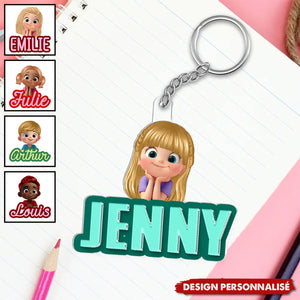 Porte-Clés Personnalisé pour Enfant – Prénom et Personnage Cartoon en Acrylique