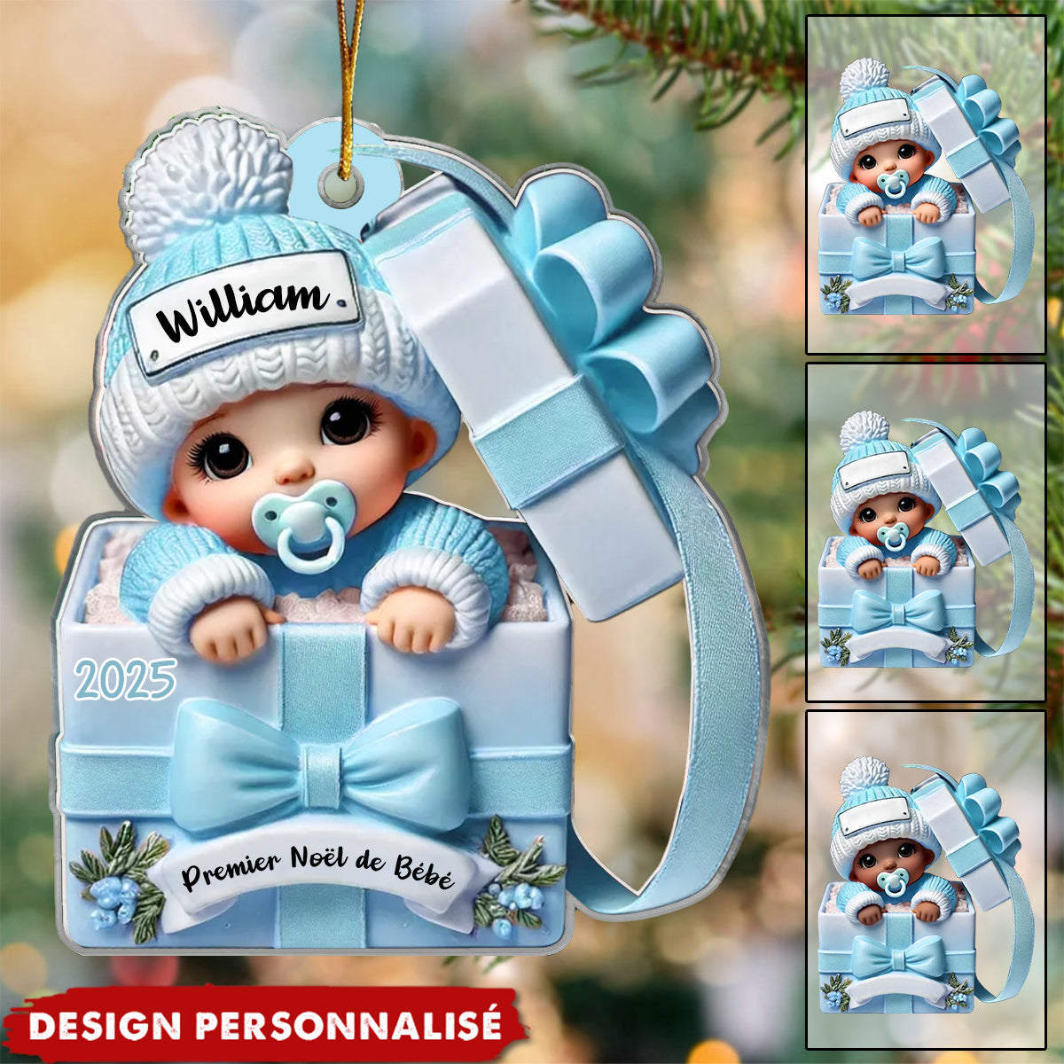 Suspension Acrylique Personnalisée – Bébé dans une Boîte Cadeau – Cadeau pour Nouveau-né