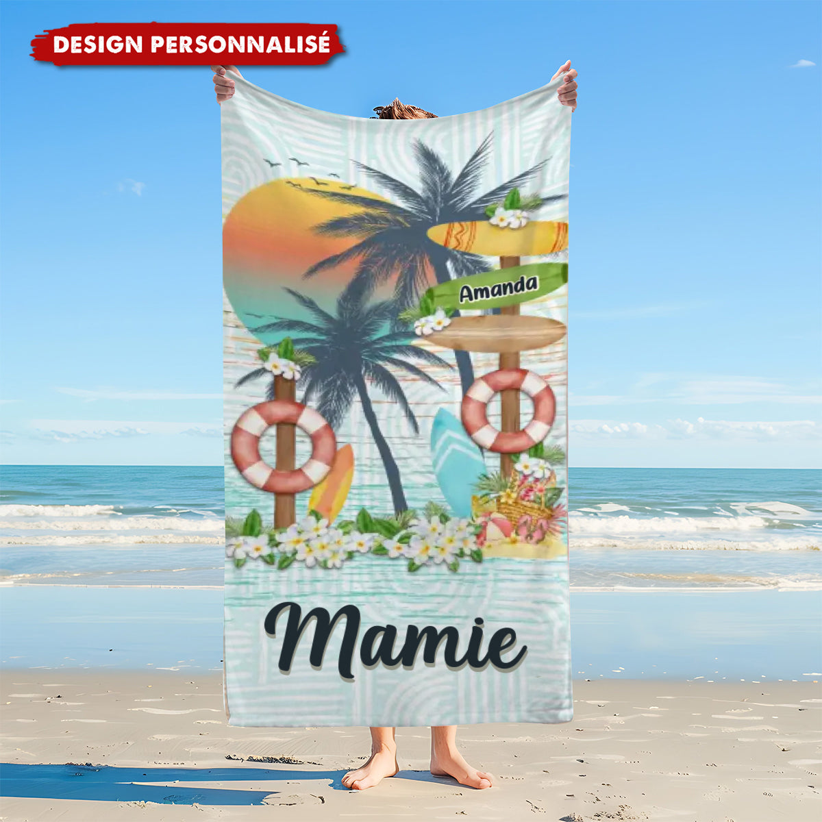 L’Amour de Mamie n’a pas de Limites – Serviette de Plage Personnalisée pour la Famille
