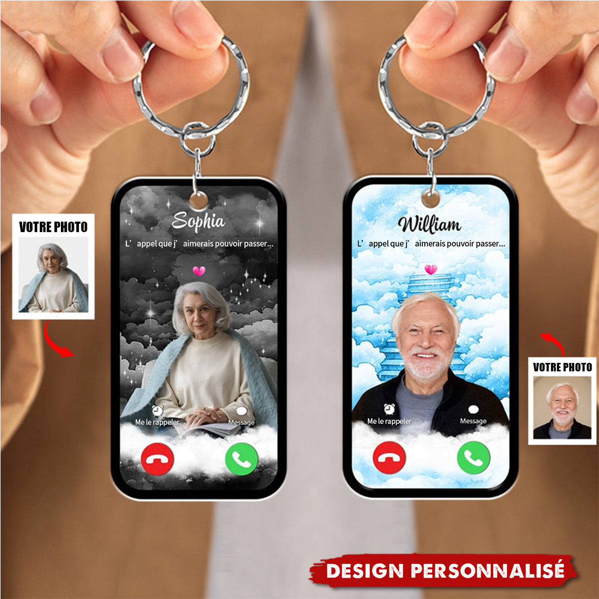Porte-clés personnalisé L’appel que j’aimerais pouvoir passer  – Avec photo et nom