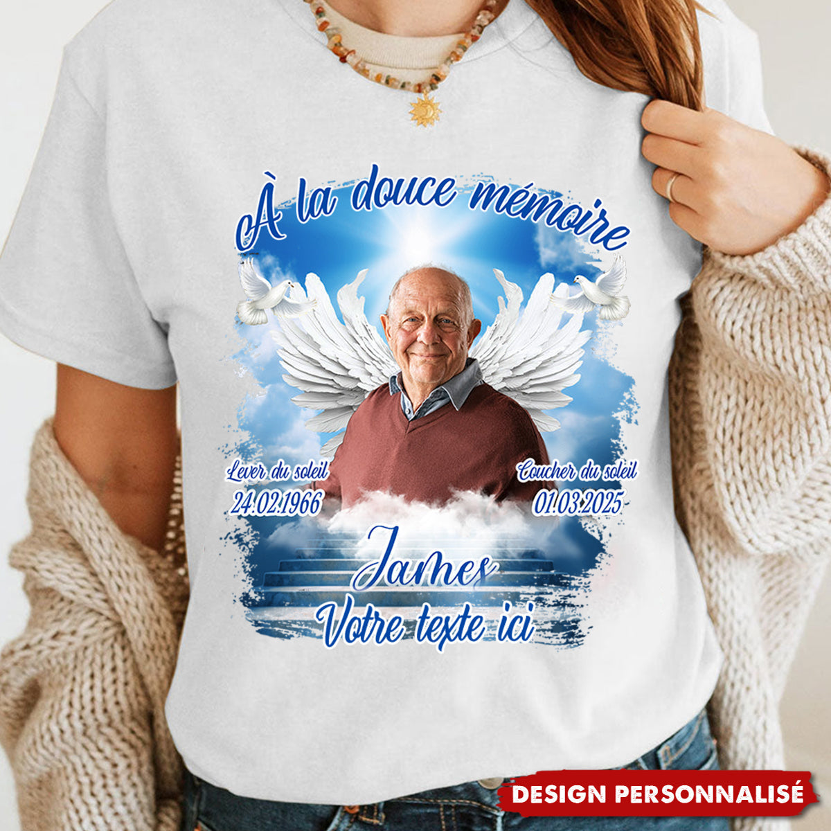 T-shirt Commémoratif Personnalisé avec Photo et Dates – Hommage Émotionnel pour un Être Cher