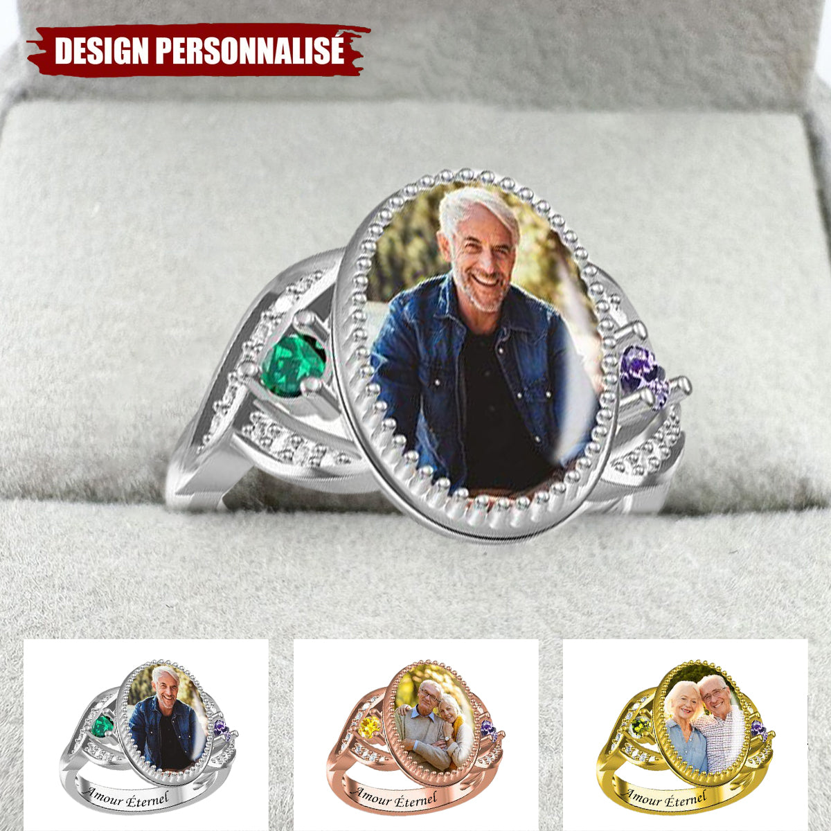 Bague Ovale Personnalisée avec Photo - Cadeau Romantique et Intemporel pour Couples