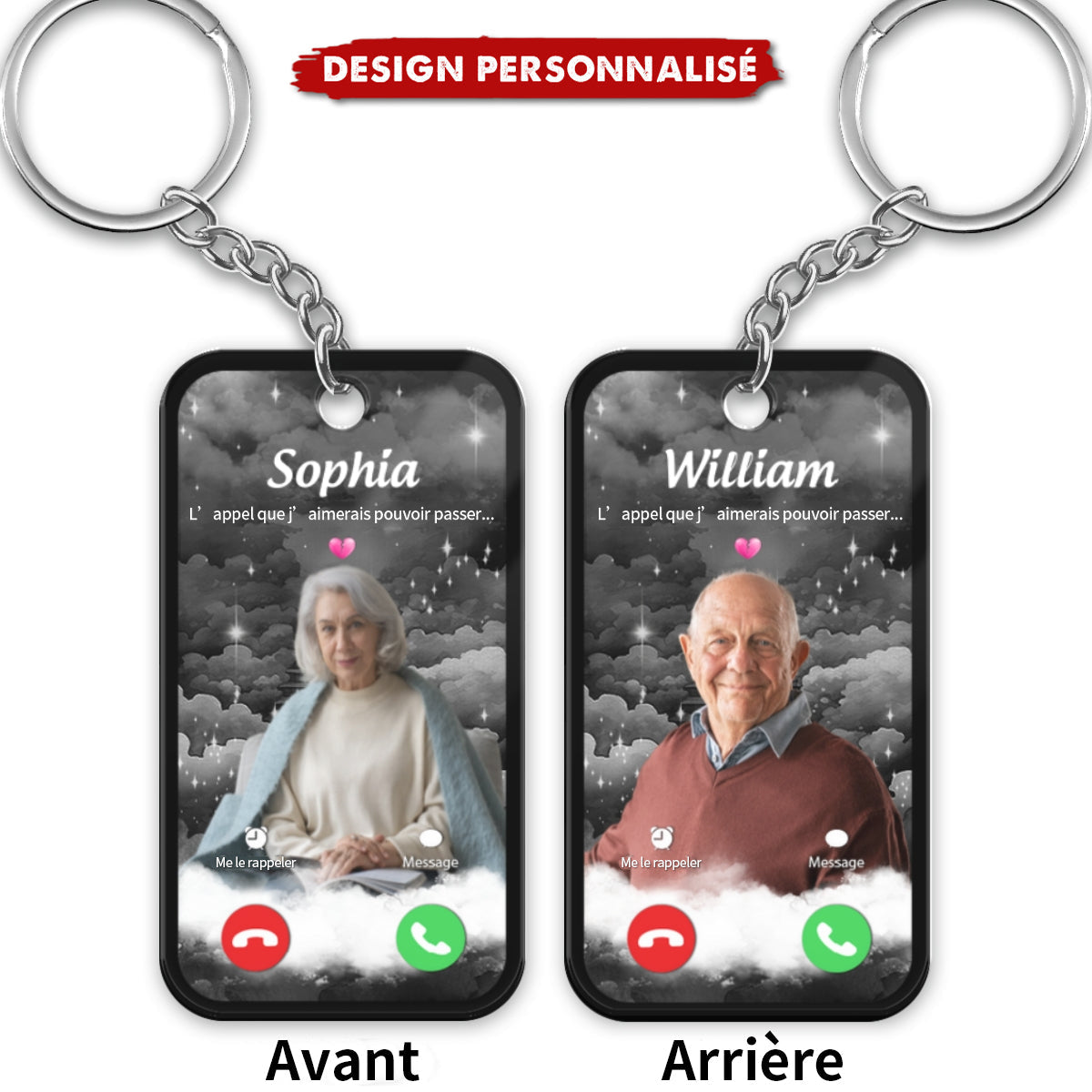Porte-clés personnalisé L’appel que j’aimerais pouvoir passer  – Avec photo et nom