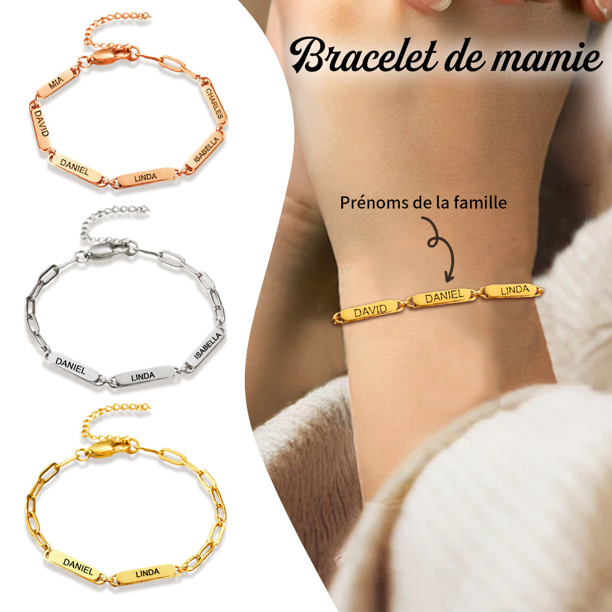 Bracelet Personnalisé avec Prénoms – Cadeau pour Maman ou Mamie