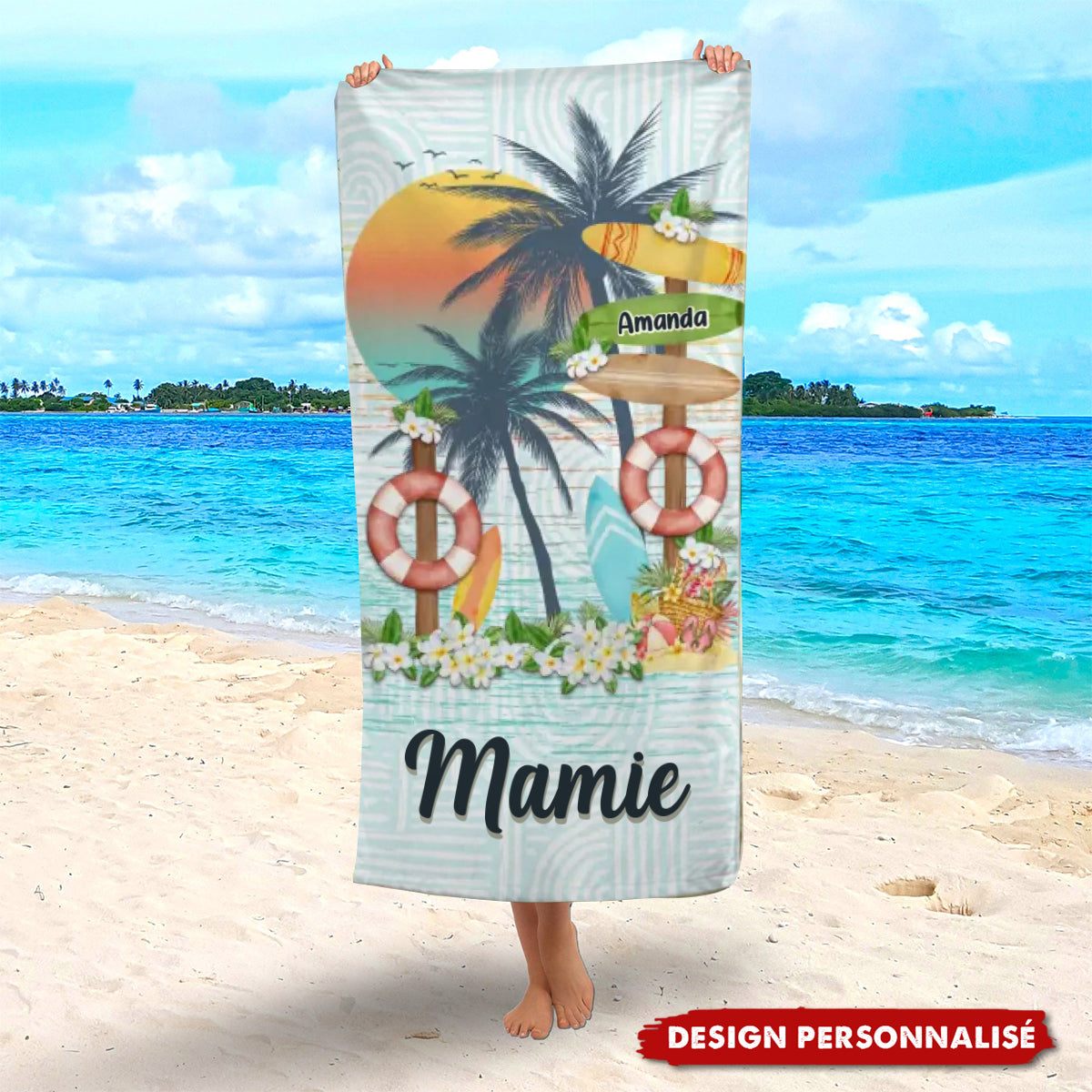 L’Amour de Mamie n’a pas de Limites – Serviette de Plage Personnalisée pour la Famille