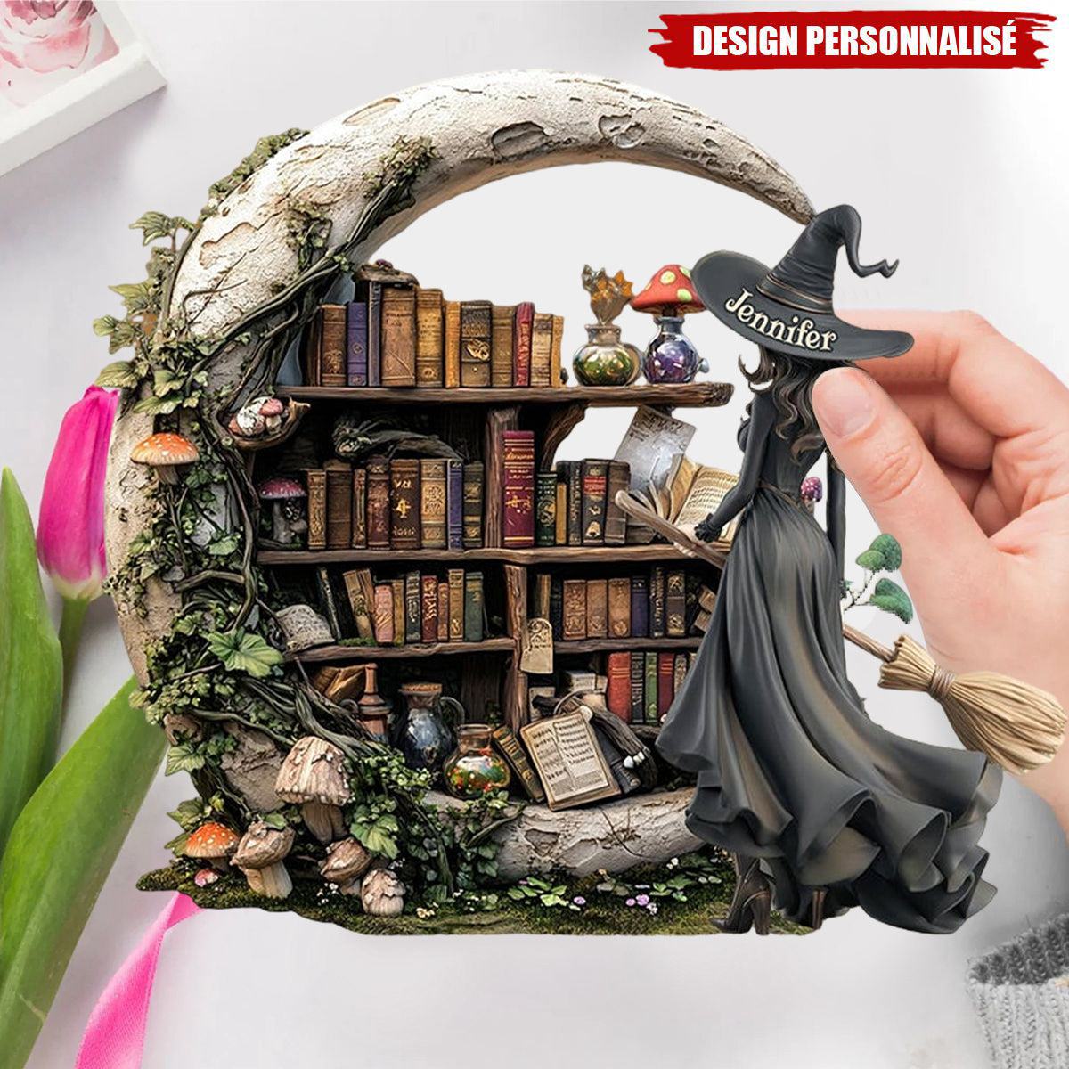 Plaque Acrylique Sorcière avec Prénom – Cadeau Idéal pour Anniversaire ou Halloween