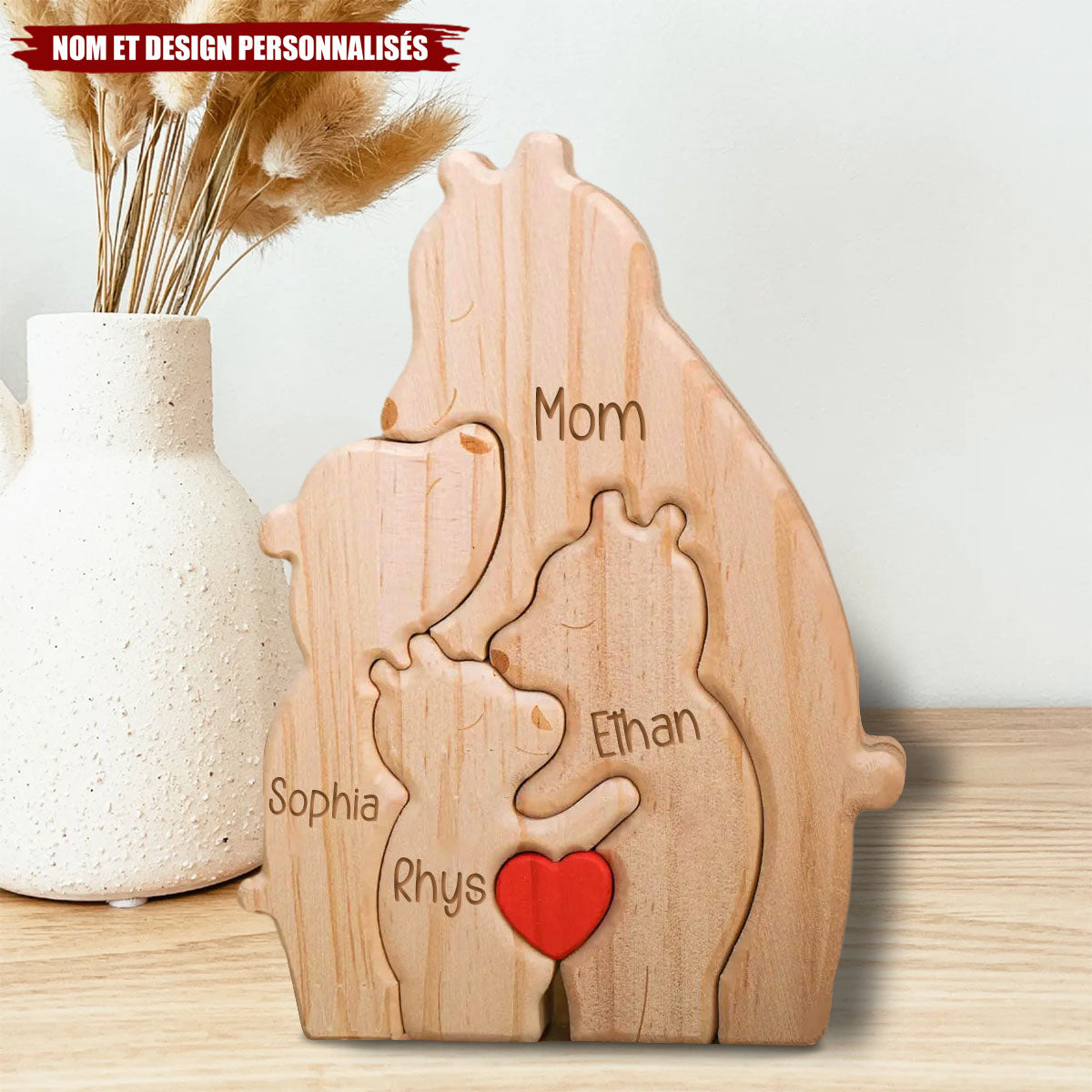 Puzzle Familial en Bois - Ours Personnalisé - Cadeau Fête des Mères