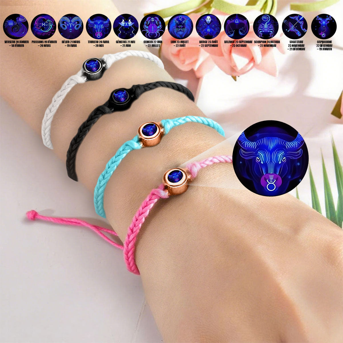 Bracelet Énergétique Ajustable – Signe du Zodiaque et Manifestation