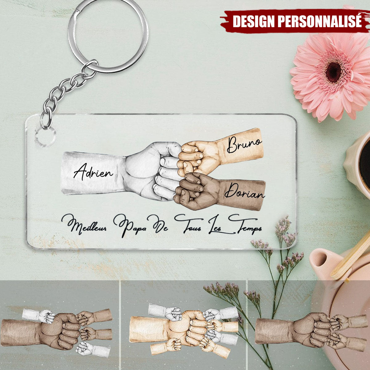 Porte-clés personnalisé “L’équipe de Papa” – Cadeau touchant pour la fête des pères